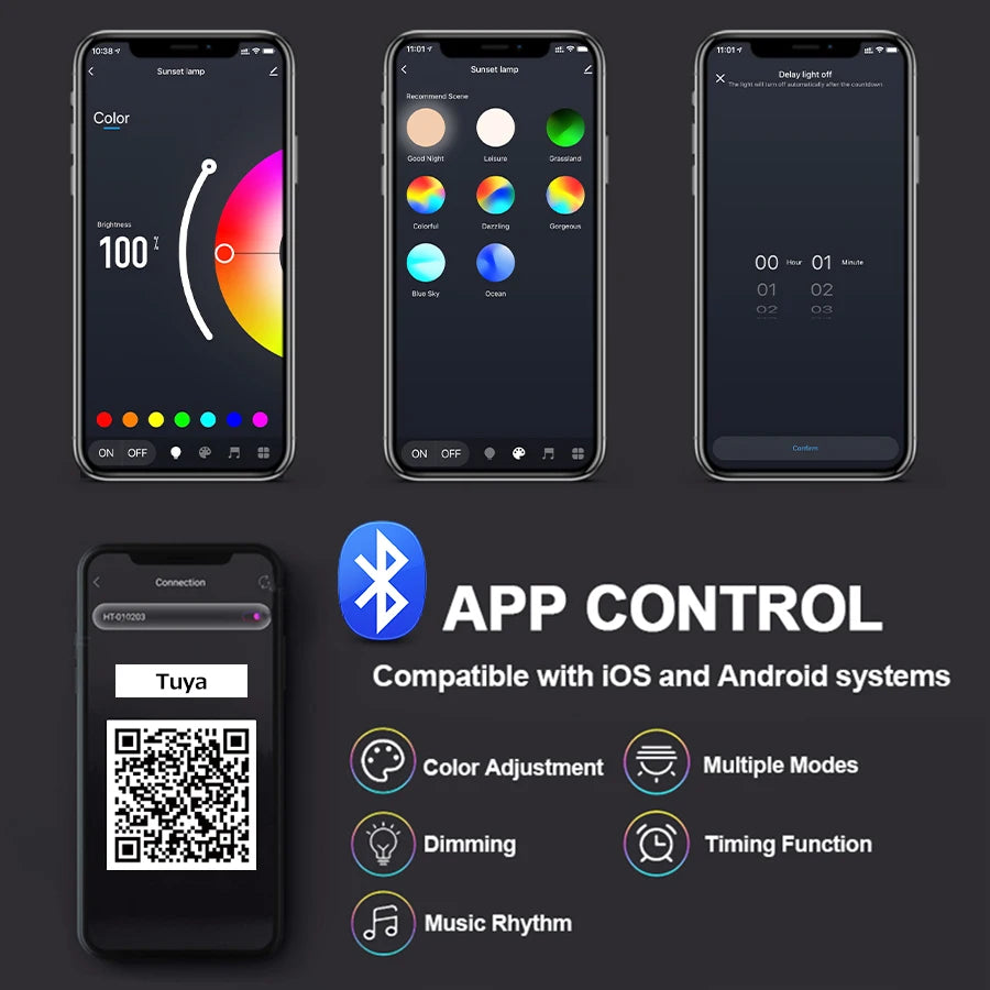 Smart Sunset Lamp Tuya LED - USB RGB met App Bediening voor Fotografie en Decoratie