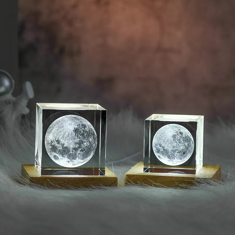 3D Maan Zonnestelsel Galaxy Model - Laser Gegraveerd Kristallen Glazen Kubus LED Nachtlampje Desktop Kamer Decoratie Cadeau
