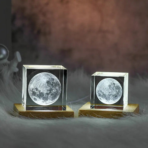 3D Maan Zonnestelsel Galaxy Model - Laser Gegraveerd Kristallen Glazen Kubus LED Nachtlampje Desktop Kamer Decoratie Cadeau