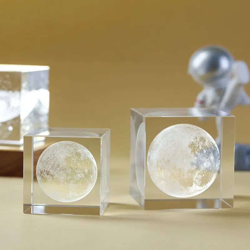3D Maan Zonnestelsel Galaxy Model - Laser Gegraveerd Kristallen Glazen Kubus LED Nachtlampje Desktop Kamer Decoratie Cadeau