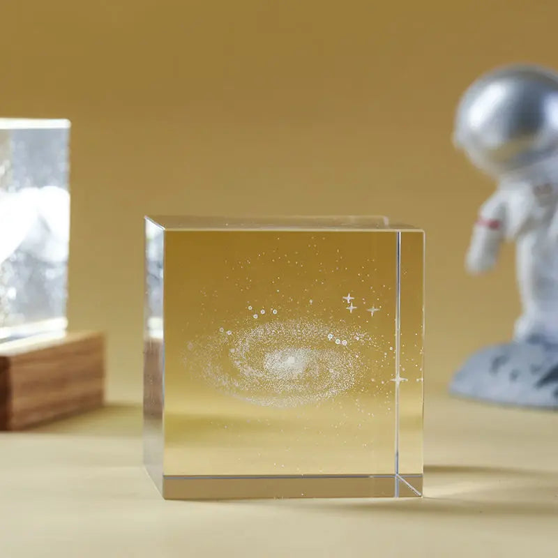 3D Maan Zonnestelsel Galaxy Model - Laser Gegraveerd Kristallen Glazen Kubus LED Nachtlampje Desktop Kamer Decoratie Cadeau