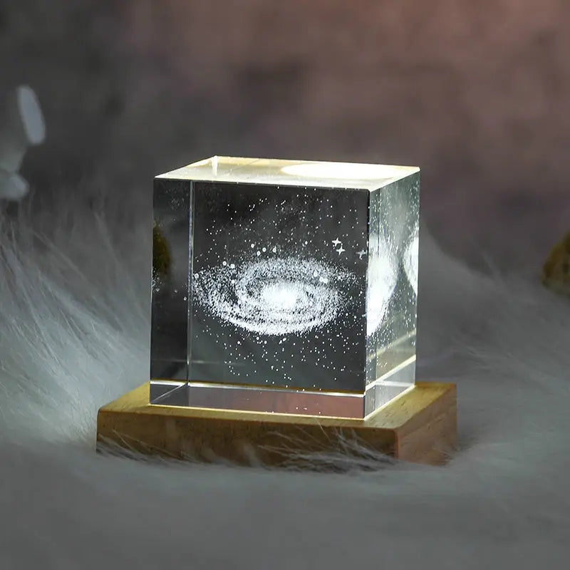 3D Maan Zonnestelsel Galaxy Model - Laser Gegraveerd Kristallen Glazen Kubus LED Nachtlampje Desktop Kamer Decoratie Cadeau