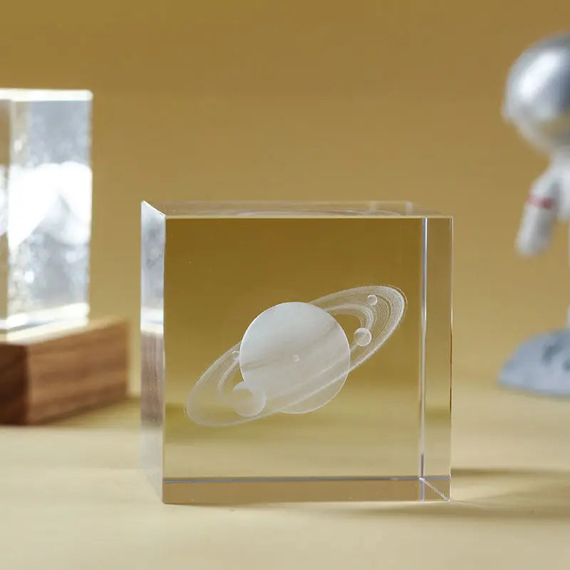 3D Maan Zonnestelsel Galaxy Model - Laser Gegraveerd Kristallen Glazen Kubus LED Nachtlampje Desktop Kamer Decoratie Cadeau