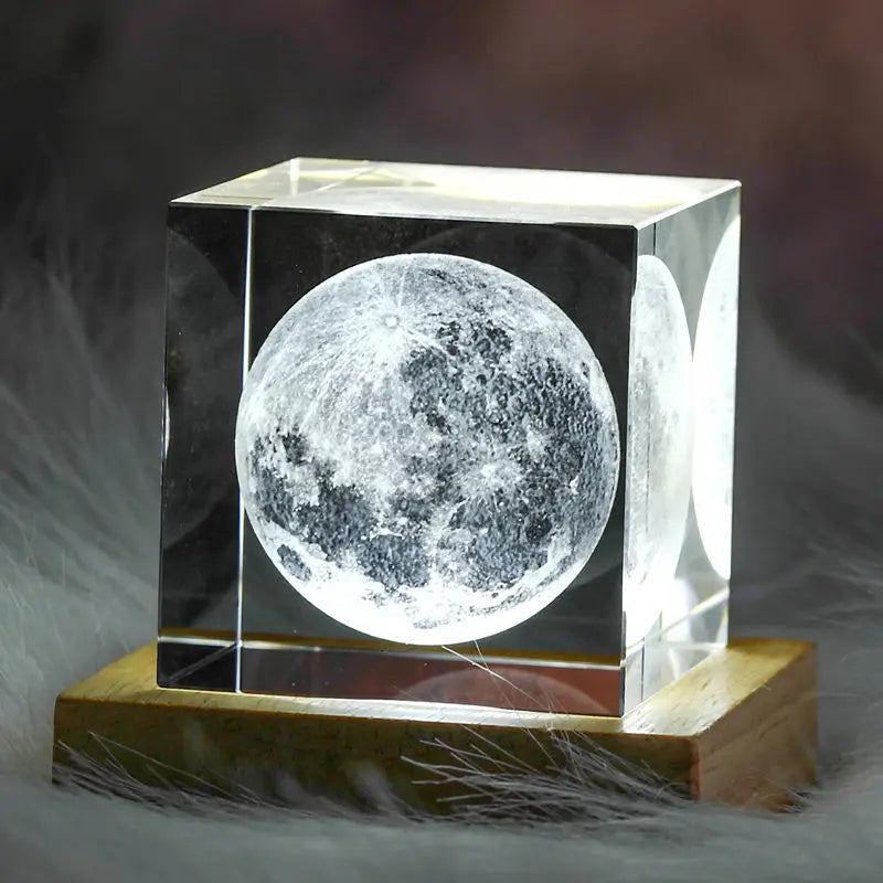3D Maan Zonnestelsel Galaxy Model - Laser Gegraveerd Kristallen Glazen Kubus LED Nachtlampje Desktop Kamer Decoratie Cadeau
