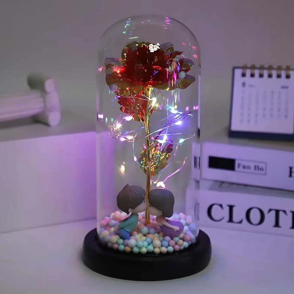 Moederdag Galaxy Glazen Roos - Eeuwige Kristallen Bloem Light Up Roos in Glazen Stolp met Vlinder