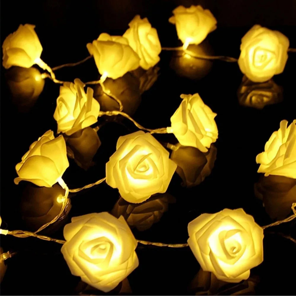 1PC Artificial White Rose  Fairy String Lights, Battery Powered（excl）, Decor for Bedroom Wedding Proposal, Valentine's  Day Gift