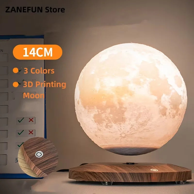 3D Painting Magnetic Levitating 14CM Moon Lamp Levit Floating Moon Light LED Smart Desk Lamp Office Home Decor Creative Gift