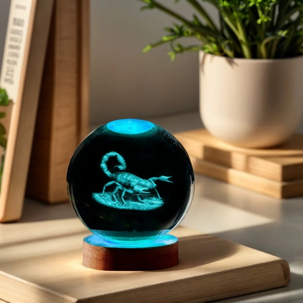 3D Schorpioen Kristallen Bol - Laser Gegraveerd Nachtlampje Kerst Halloween Decoratie
