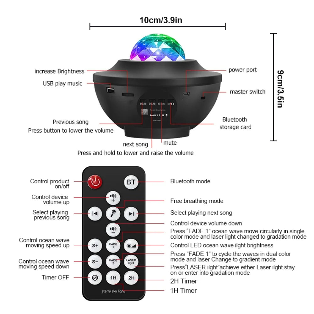 Starry Galaxy Projector met Ocean Wave en Muziek Speaker - Nachtlampje Slaapkamer