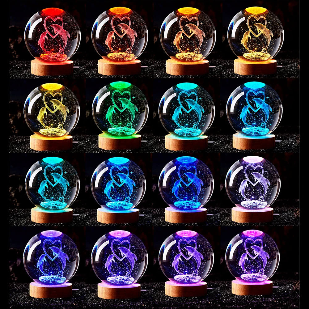3D Dolfijn Kristallen Bol - 16 Kleuren LED Nachtlampje Verjaardagscadeau