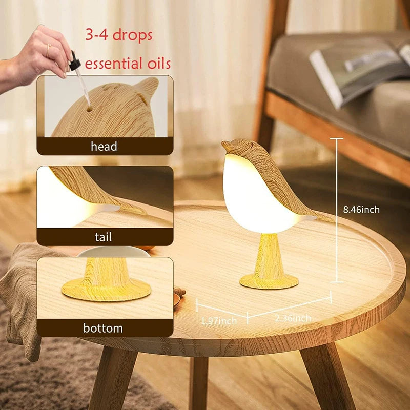 Houten Vogel Nachtlampje LED - 3 Kleuren Touch Schakelaar Oplaadbaar voor Slaapkamer Bureau Decoratie