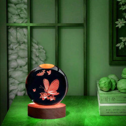 1pc 3D laser engraving ‌‌‌‌ honey butterfly love, crystal ball night light, modern polished glass decoration, Christmas, Hallowe