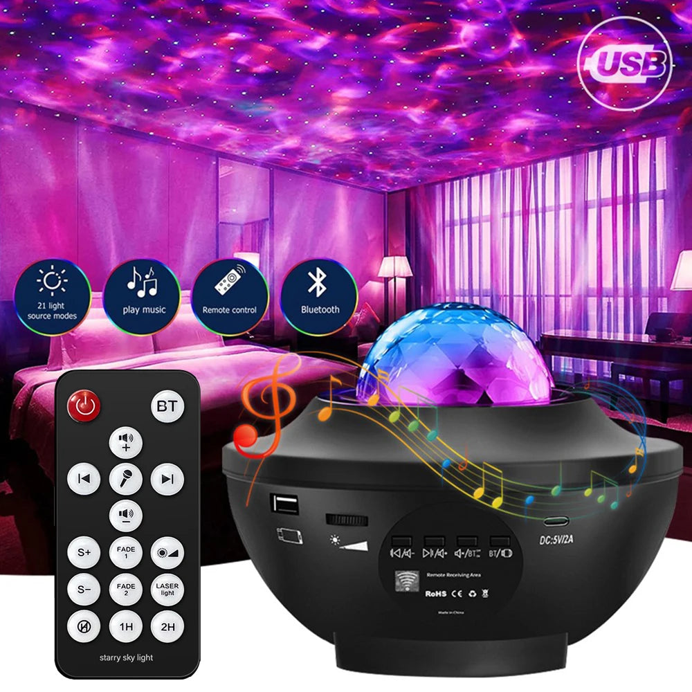 Starry Galaxy Projector met Ocean Wave en Muziek Speaker - Nachtlampje Slaapkamer