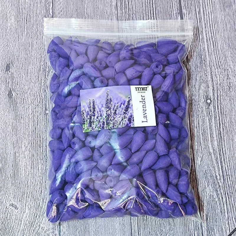 Natuurlijke Backflow Wierook Kegels 100g (60 Stuks) - Sandelhout Lavendel voor Reflux Wierook Brander Aromatherapie