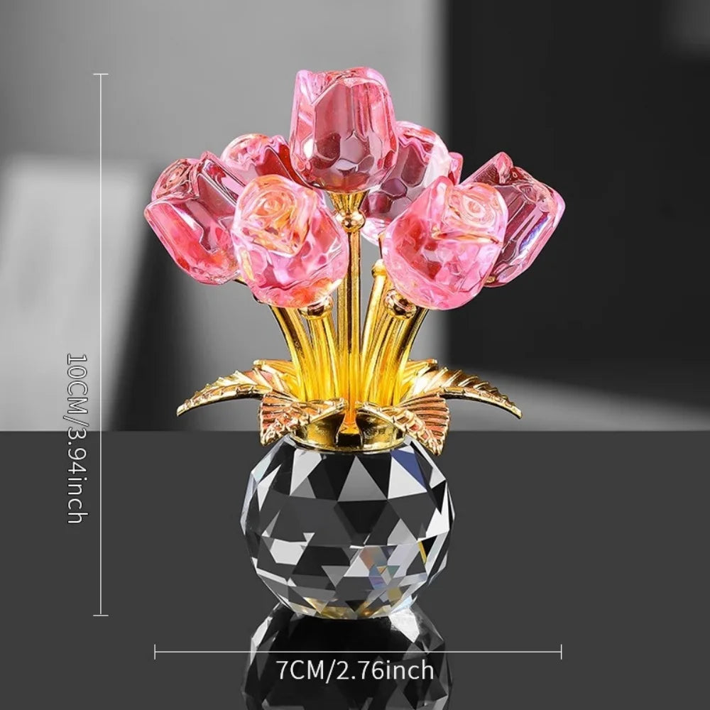 Kristallen Glazen Roos Romantisch - Gesimuleerde Bloemen Kunstmatige Bloem Boeket Handgemaakt Kristal Roos Kantoor Decoratie