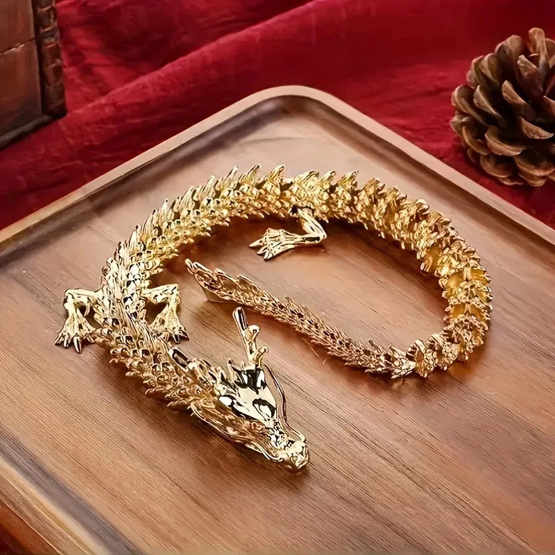 3D Gouden Draak Beeldje - Majestueus Metalen Legering Beeld met Beweegbare Ledematen voor Bureau Decoratie