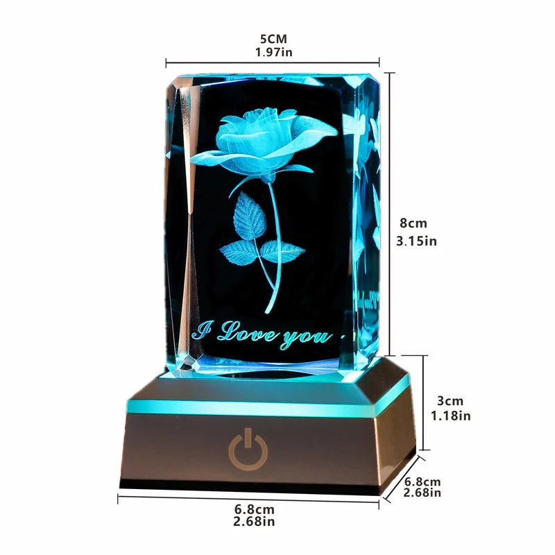 3D Roos Kristallen LED Nachtlampje - Verjaardagscadeau voor Vriendin Vrouw en Moeder