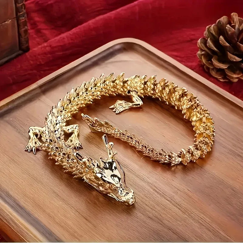 3D Gouden Draak Beeldje - Majestueus Metalen Legering Beeld met Beweegbare Ledematen voor Bureau Decoratie