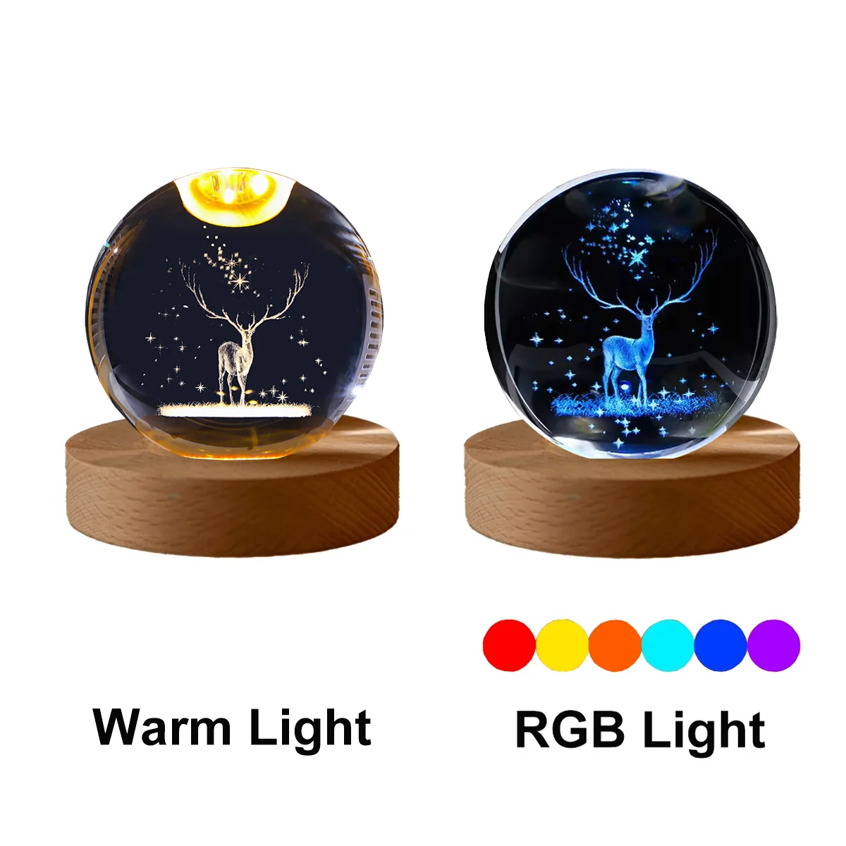 6cm Kristallen Bol Nachtlampje - Solar Cosmos Melkweg Maan RGB Bureau Decoratie