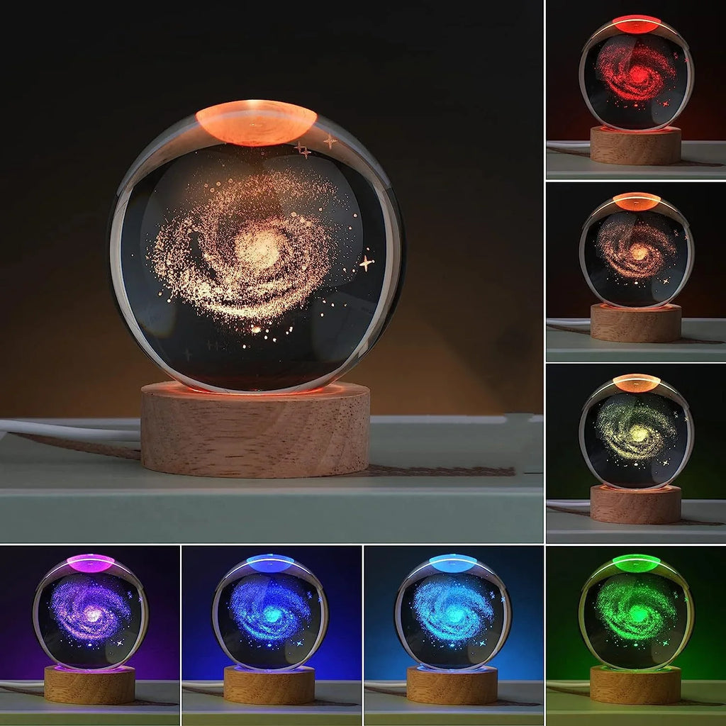6cm Kristallen Bol Nachtlampje - Solar Cosmos Melkweg Maan RGB Bureau Decoratie