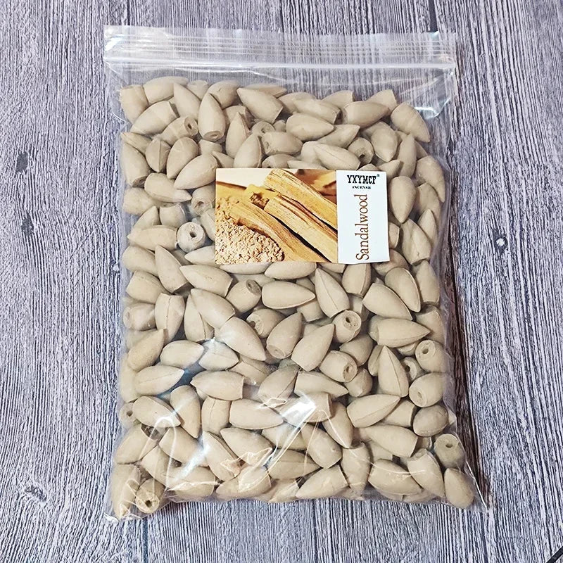 Natuurlijke Backflow Wierook Kegels 100g (60 Stuks) - Sandelhout Lavendel voor Reflux Wierook Brander Aromatherapie