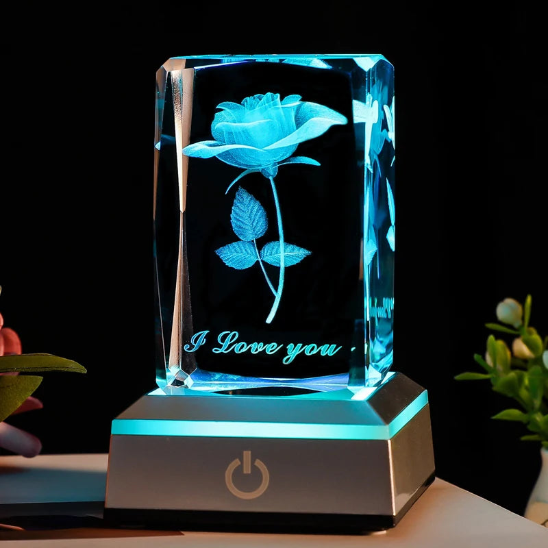 3D Roos Kristallen LED Nachtlampje - Verjaardagscadeau voor Vriendin Vrouw en Moeder