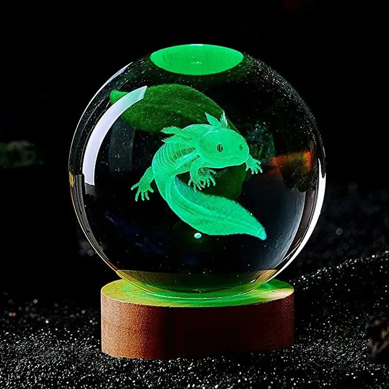3D Axolotl Kristallen Bol - Laser Gegraveerd Nachtlampje Verjaardagscadeau