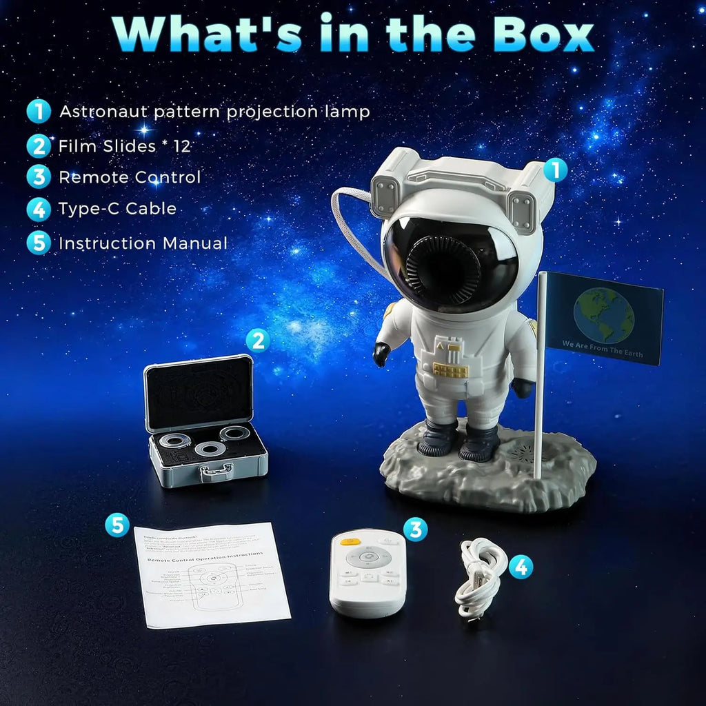 Astronaut Galaxy Projector met 12 Films - Planetarium Star Projector Bluetooth Speaker