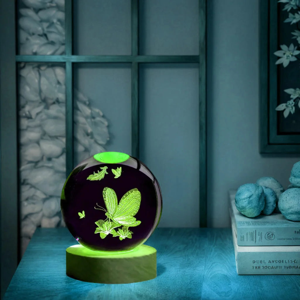 1pc 3D laser engraving ‌‌‌‌ honey butterfly love, crystal ball night light, modern polished glass decoration, Christmas, Hallowe