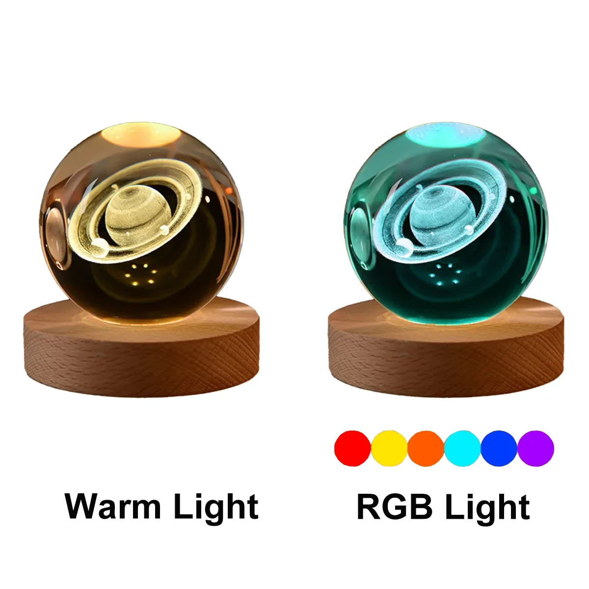 6cm Kristallen Bol Nachtlampje - Solar Cosmos Melkweg Maan RGB Bureau Decoratie