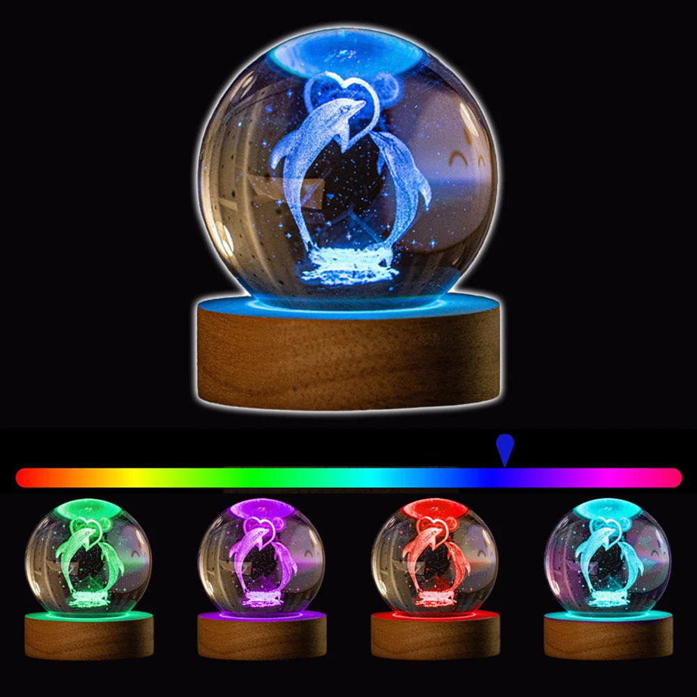 3D Dolfijn Kristallen Bol - 16 Kleuren LED Nachtlampje Verjaardagscadeau
