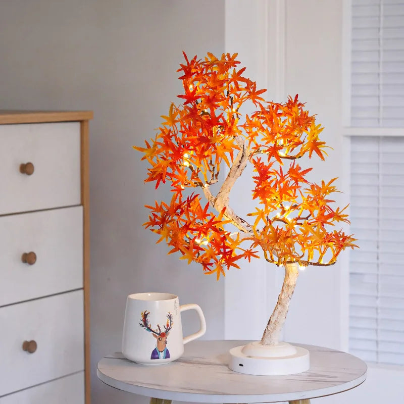 Artificial Bonsai Tree Lights Table Decor Maple Leaves Tree Fairy Lamp, Battery/USB Operated LED Night Light, for Camping Decor