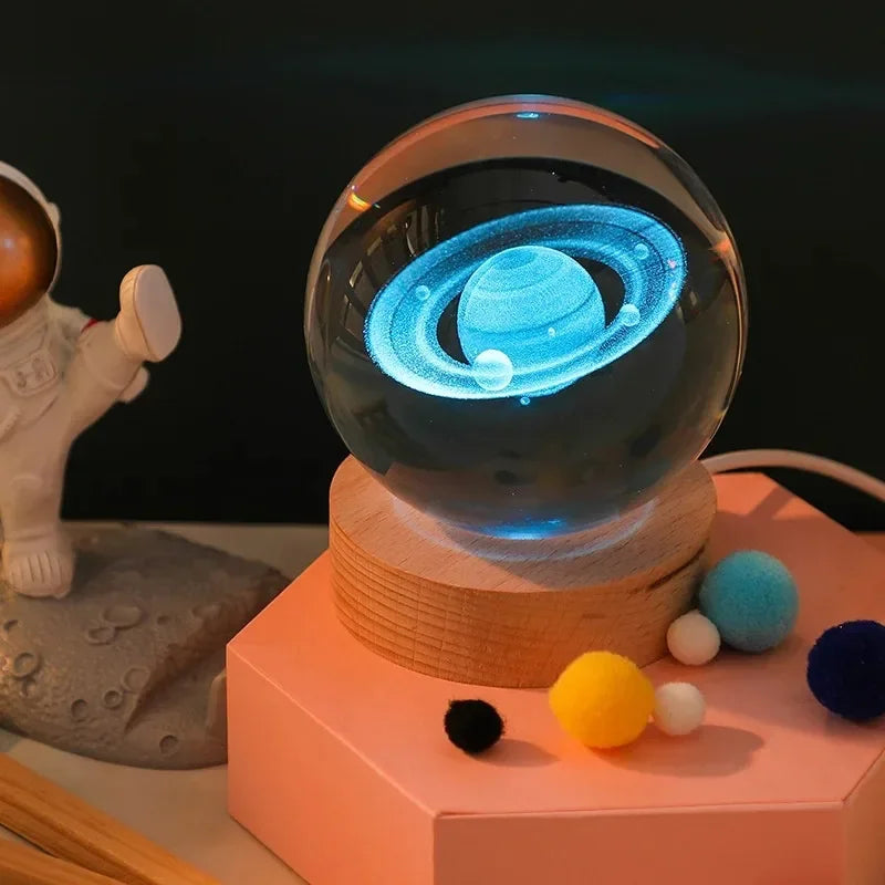 6cm Kristallen Bol Nachtlampje - Solar Cosmos Melkweg Maan RGB Bureau Decoratie