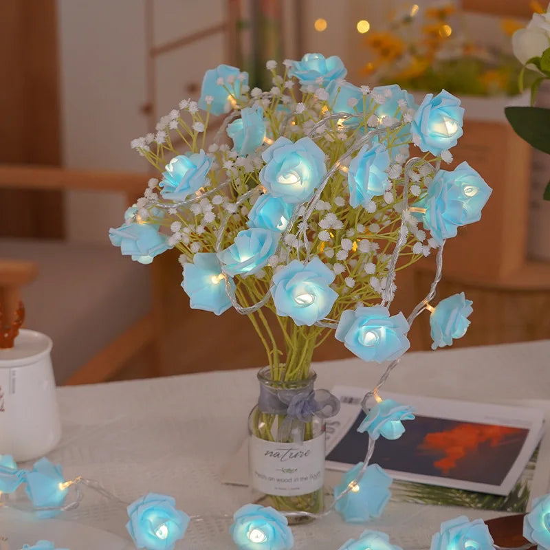 3M 20LEDs Artificial Rose Flower String Light Battery Powered Wedding Fairy Garland Room Decoration Ramadan 2026 Valentine's Day