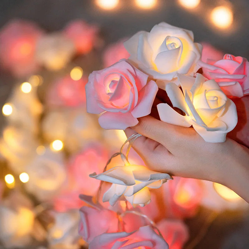 3M 20LEDs Artificial Rose Flower String Light Battery Powered Wedding Fairy Garland Room Decoration Ramadan 2026 Valentine's Day