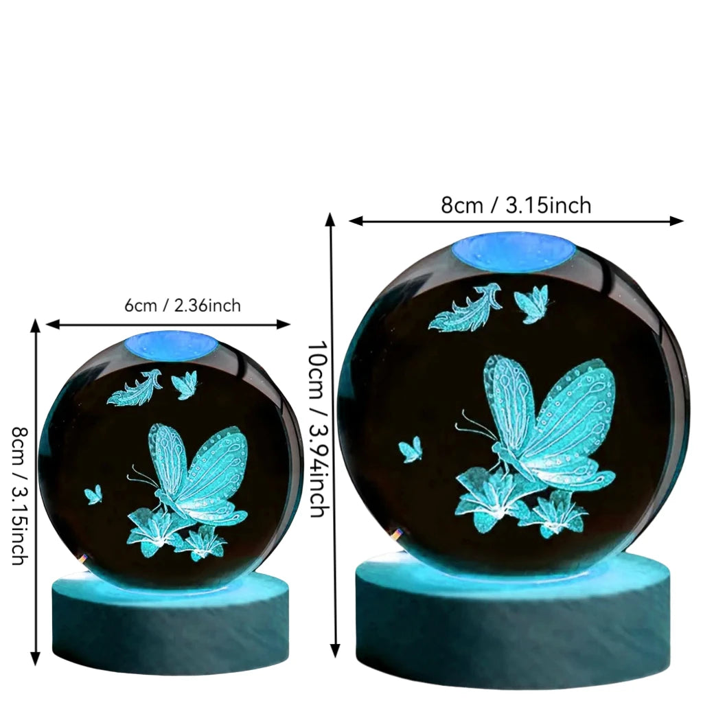 1pc 3D laser engraving ‌‌‌‌ honey butterfly love, crystal ball night light, modern polished glass decoration, Christmas, Hallowe