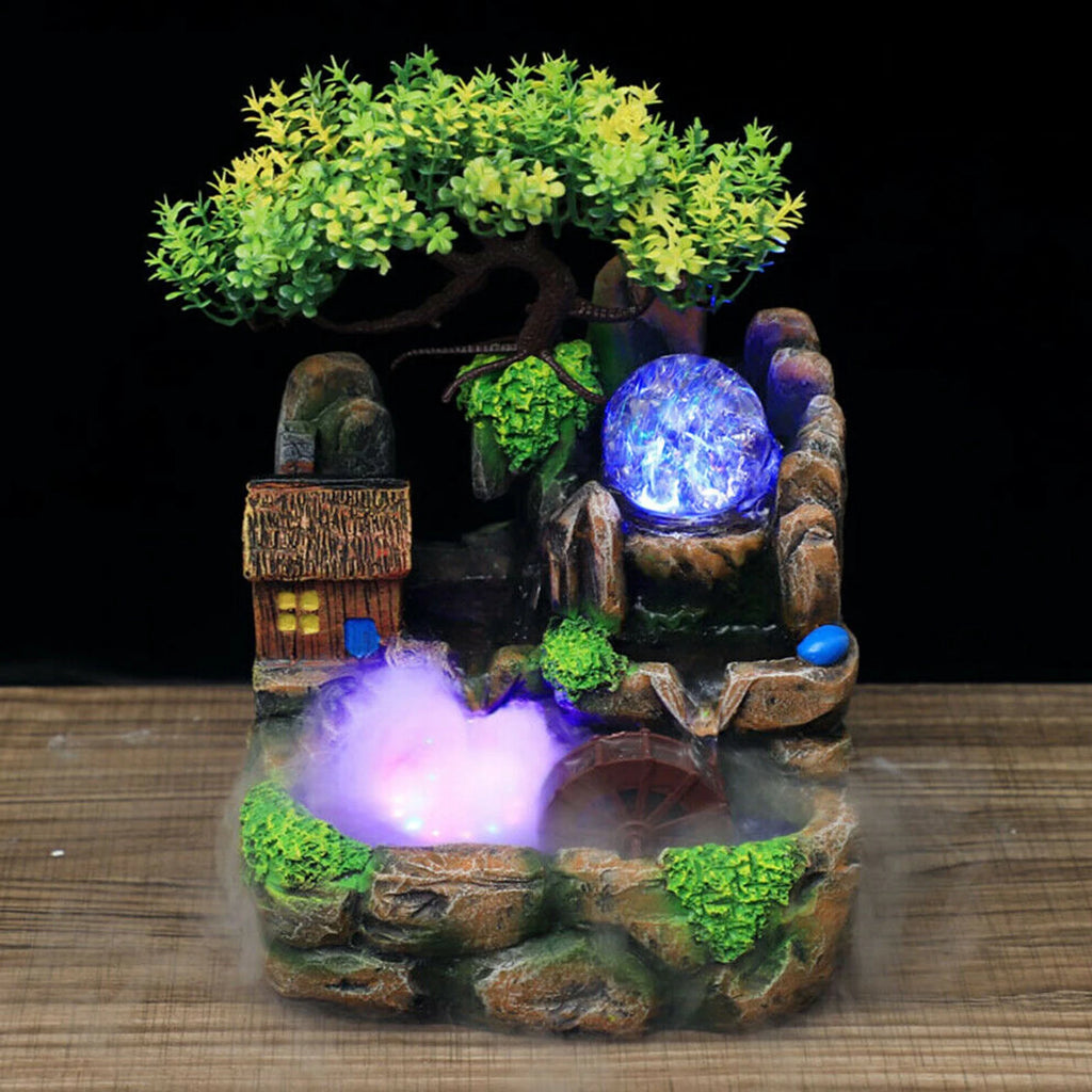 Tafel Waterval Rots Kamer - Met Atomizer & LED Bal Tuin Fontein RGB LED Verlichting Groene Plant