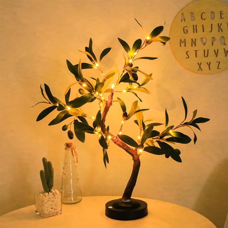LED Tree Lights, Green Atmosphere Light, Battery Table lamps, for Indoor Living Room Bedroom Camping Summer Home Decor