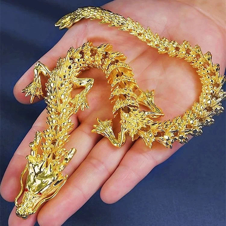 3D Gouden Draak Beeldje - Majestueus Metalen Legering Beeld met Beweegbare Ledematen voor Bureau Decoratie
