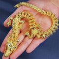 3D Gouden Draak Beeldje - Majestueus Metalen Legering Beeld met Beweegbare Ledematen voor Bureau Decoratie