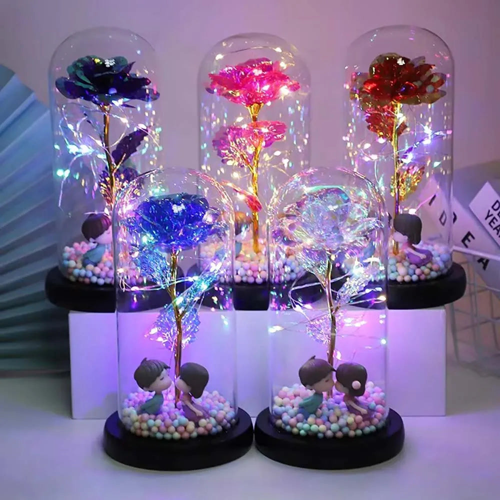 Moederdag Galaxy Glazen Roos - Eeuwige Kristallen Bloem Light Up Roos in Glazen Stolp met Vlinder