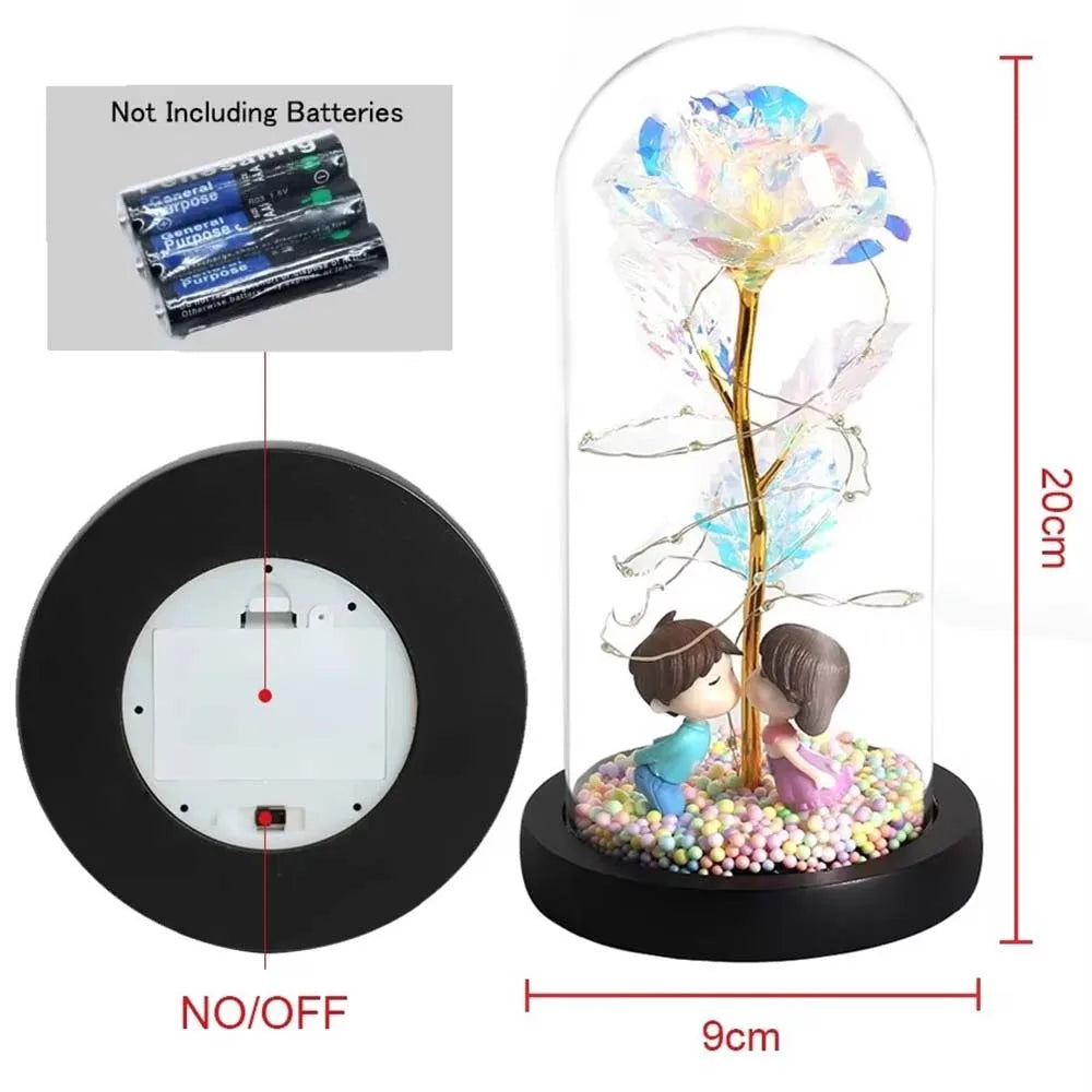 Moederdag Galaxy Glazen Roos - Eeuwige Kristallen Bloem Light Up Roos in Glazen Stolp met Vlinder