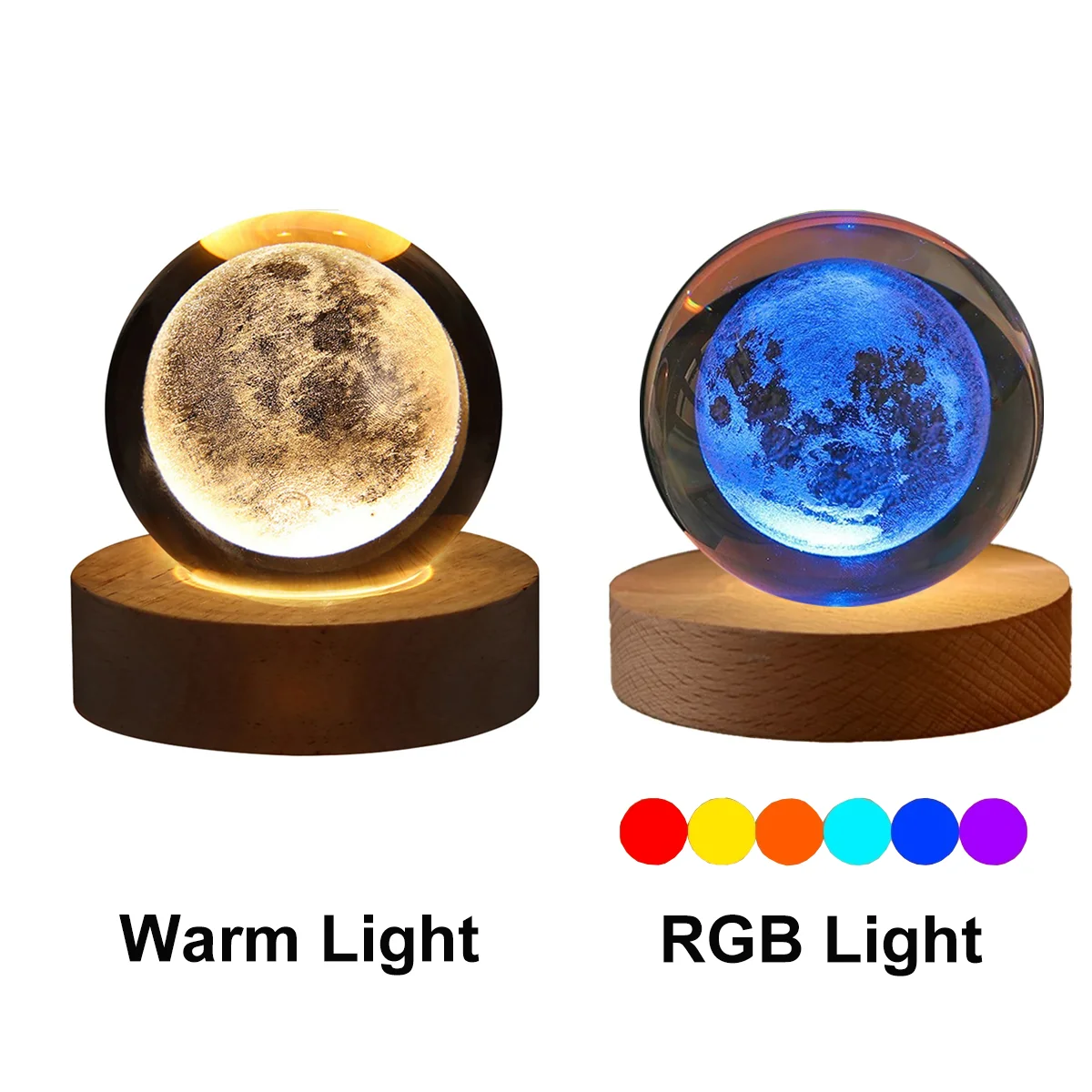 6cm Kristallen Bol Nachtlampje - Solar Cosmos Melkweg Maan RGB Bureau Decoratie