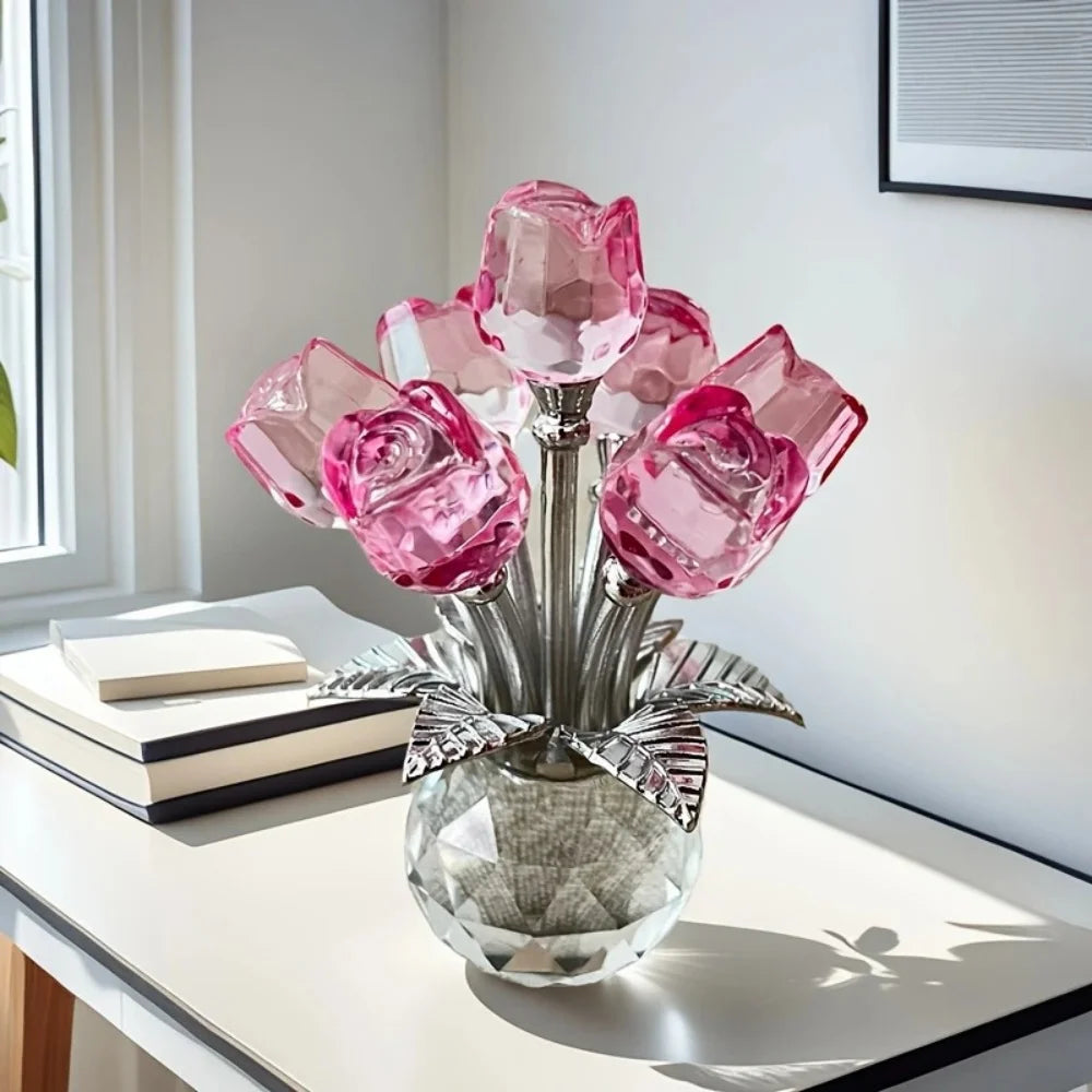 Kristallen Glazen Roos Romantisch - Gesimuleerde Bloemen Kunstmatige Bloem Boeket Handgemaakt Kristal Roos Kantoor Decoratie