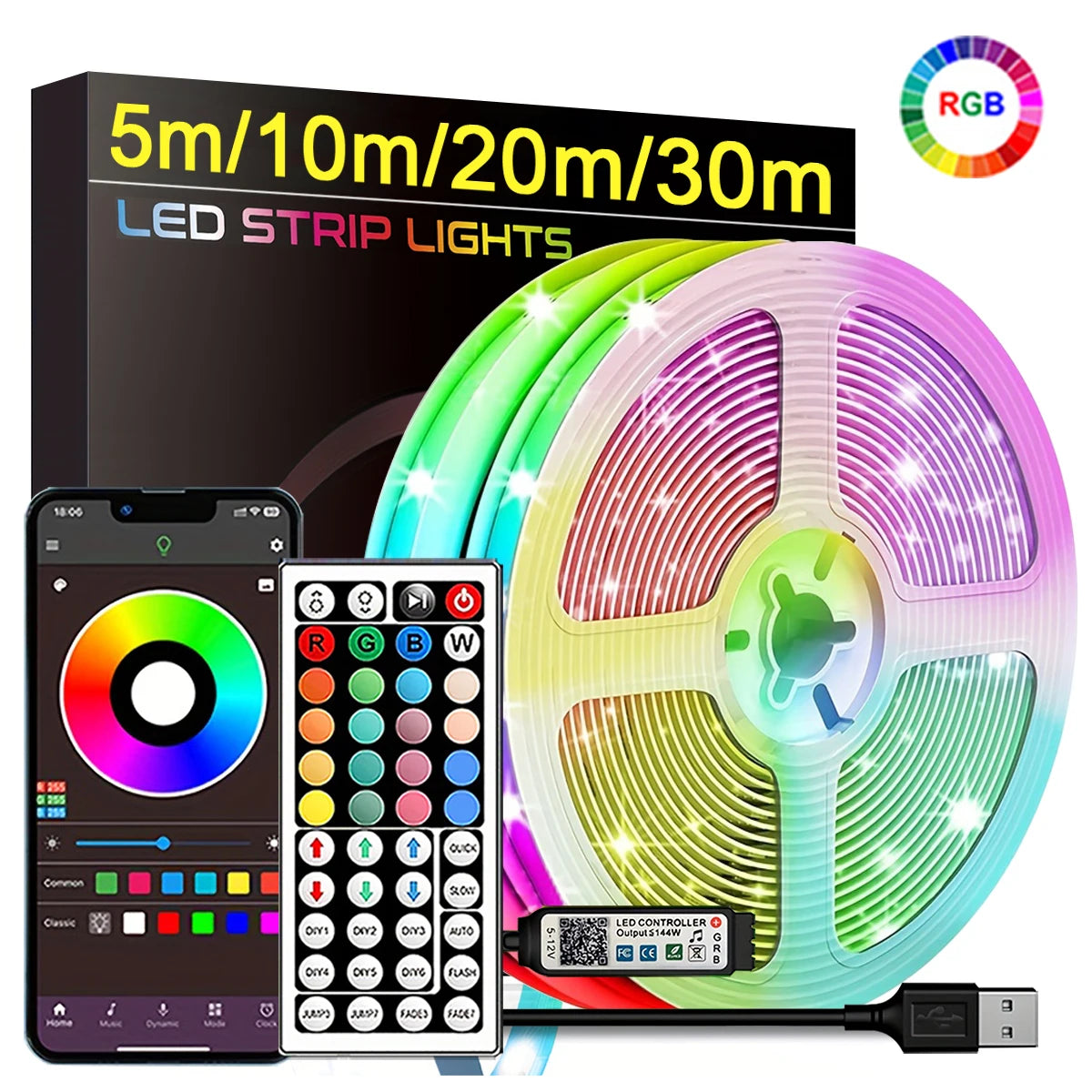 RGB LED Strip Verlichting 5m 10m 20m 30m - App Bediening Flexibele LED Tape voor Kamer Slaapkamer Decoratie