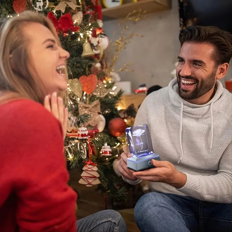 3D Roos Kristallen LED Nachtlampje - Verjaardagscadeau voor Vriendin Vrouw en Moeder