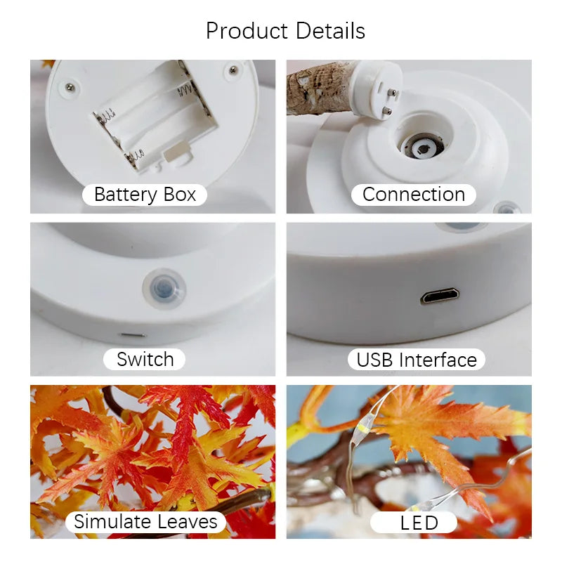 Artificial Bonsai Tree Lights Table Decor Maple Leaves Tree Fairy Lamp, Battery/USB Operated LED Night Light, for Camping Decor