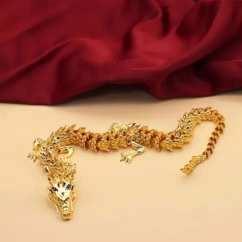 3D Gouden Draak Beeldje - Majestueus Metalen Legering Beeld met Beweegbare Ledematen voor Bureau Decoratie