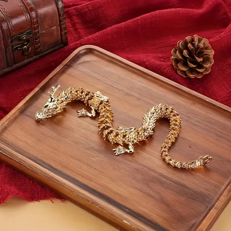 3D Gouden Draak Beeldje - Majestueus Metalen Legering Beeld met Beweegbare Ledematen voor Bureau Decoratie