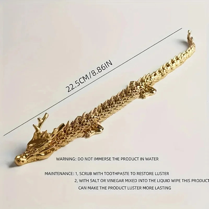 3D Gouden Draak Beeldje - Majestueus Metalen Legering Beeld met Beweegbare Ledematen voor Bureau Decoratie
